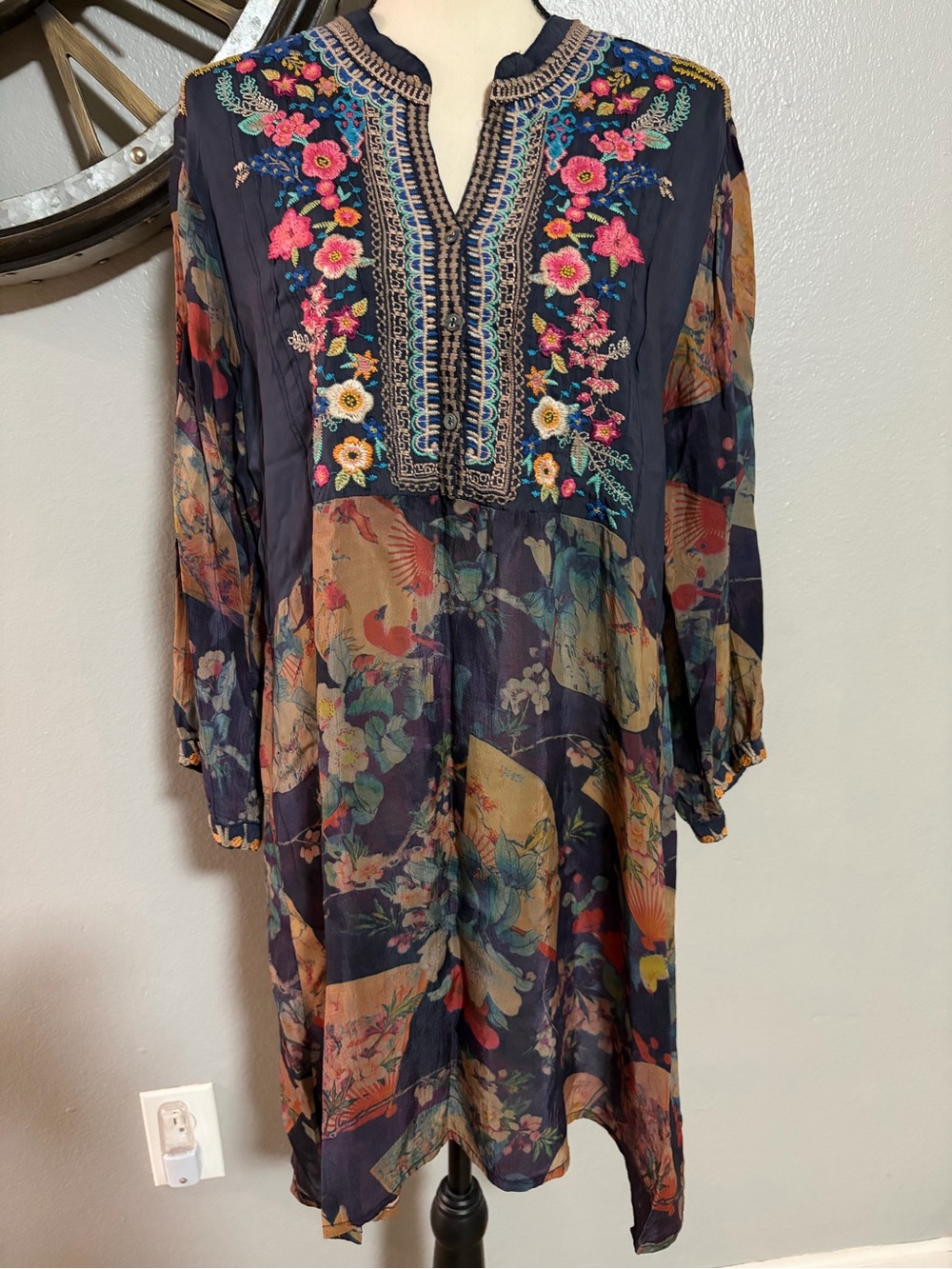 Johnny Was Embroidered JAPANESE FAN  Boho floral Dress